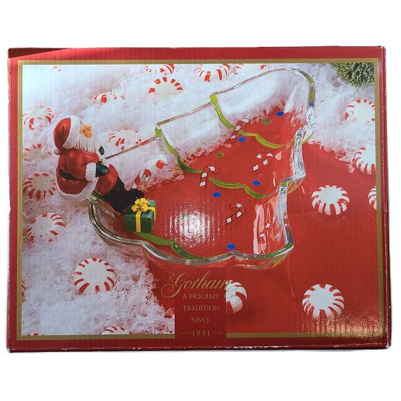Gorham Winter Follies Candy Dish Christmas Tree Santa Glass Hand Painted - Picture 8 of 9